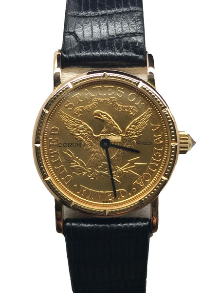 Corum Coin Watch $5 Gold Eagle Gold Dial Quartz Women's Watch