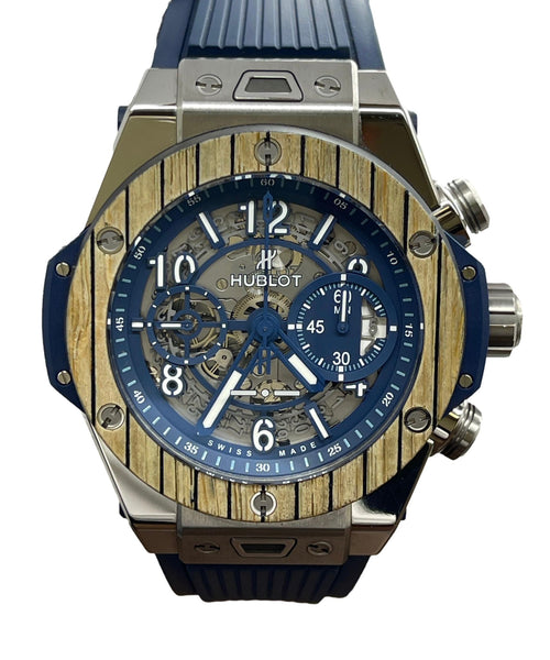 Hublot Big Bang Unico Chronograph Italy Teak Independent 100pcs L.E 411.NQ.5129.NR.ITI19 Blue Skeleton Dial Automatic Men's Watch