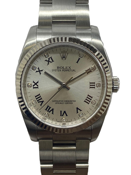 Rolex Oyster Perpetual 36mm 116034 Silver Roman Diamond Dial Automatic Watch