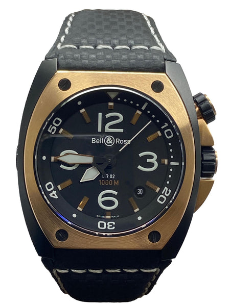 Bell & Ross Marine BR02-20 18K Gold Bezel Black Dial Automatic Men's Watch