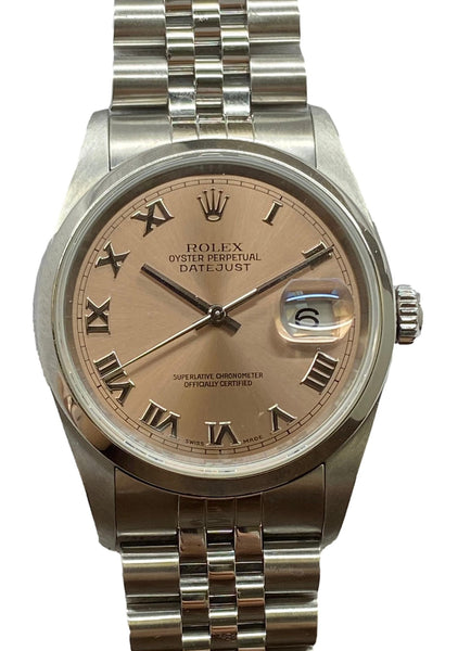 Rolex Datejust 36mm 16200 Salmon Roman Dial Automatic Watch