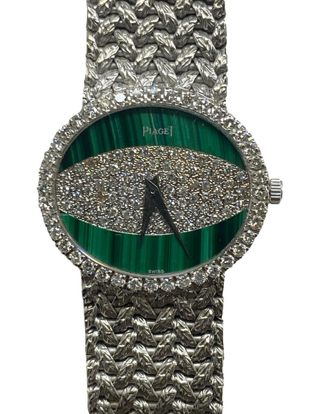 Piaget Vintage 18K White Gold 9806 D2 Diamond & Malachite Dial Manual wind Women's Watch