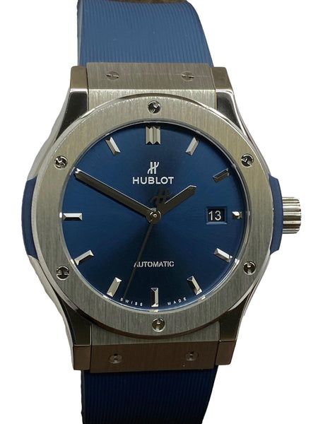 Hublot Classic Fusion 45mm Titanium 511.NX.7170.LR Blue Dial Automatic Men's Watch